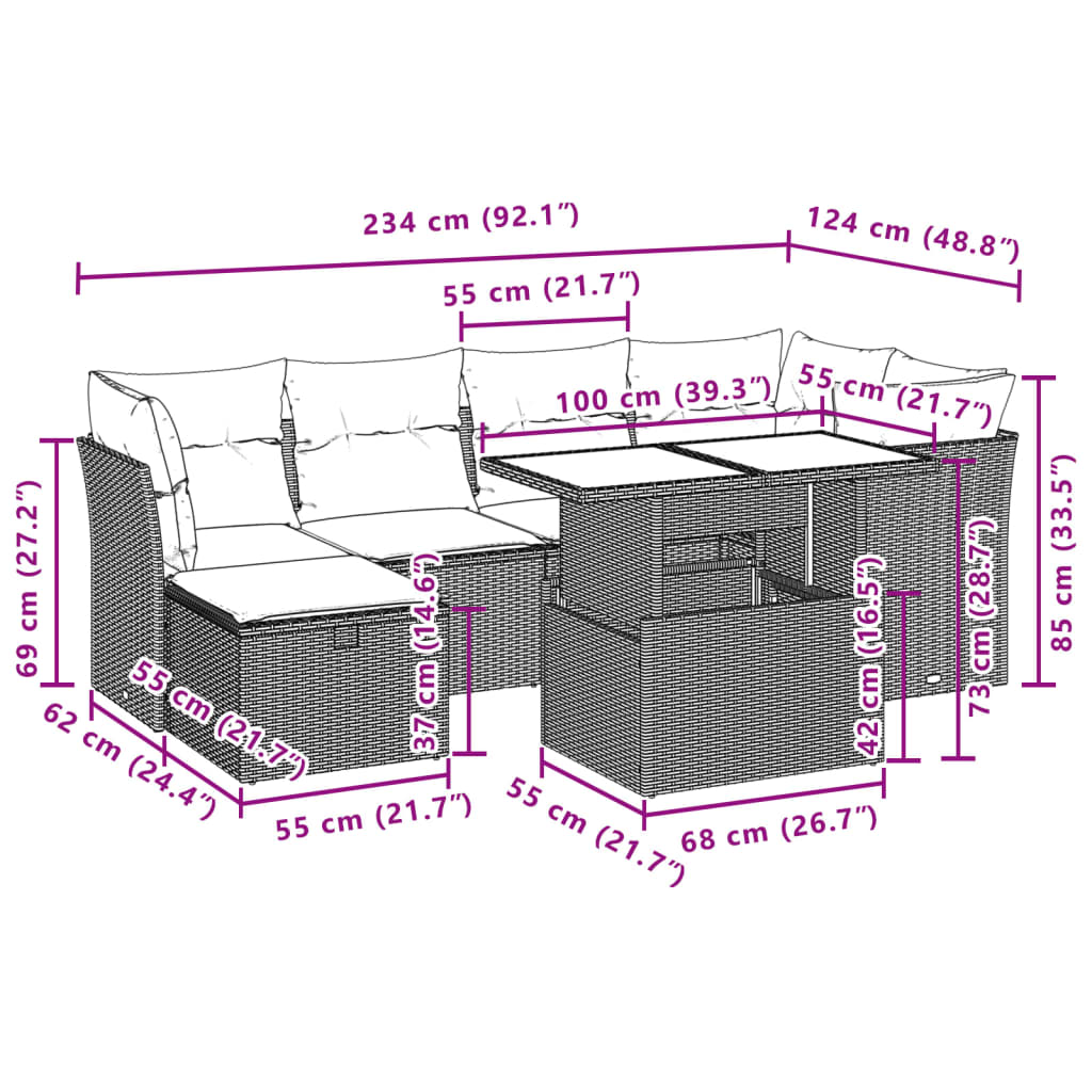 7-delige Loungeset met kussens poly rattan beige is nu te koop bij PeponiXL, paradijselijk wonen!