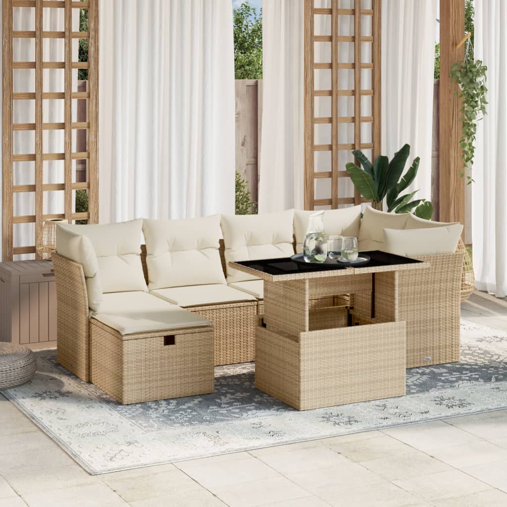 7-delige Loungeset met kussens poly rattan beige is nu te koop bij PeponiXL, paradijselijk wonen!