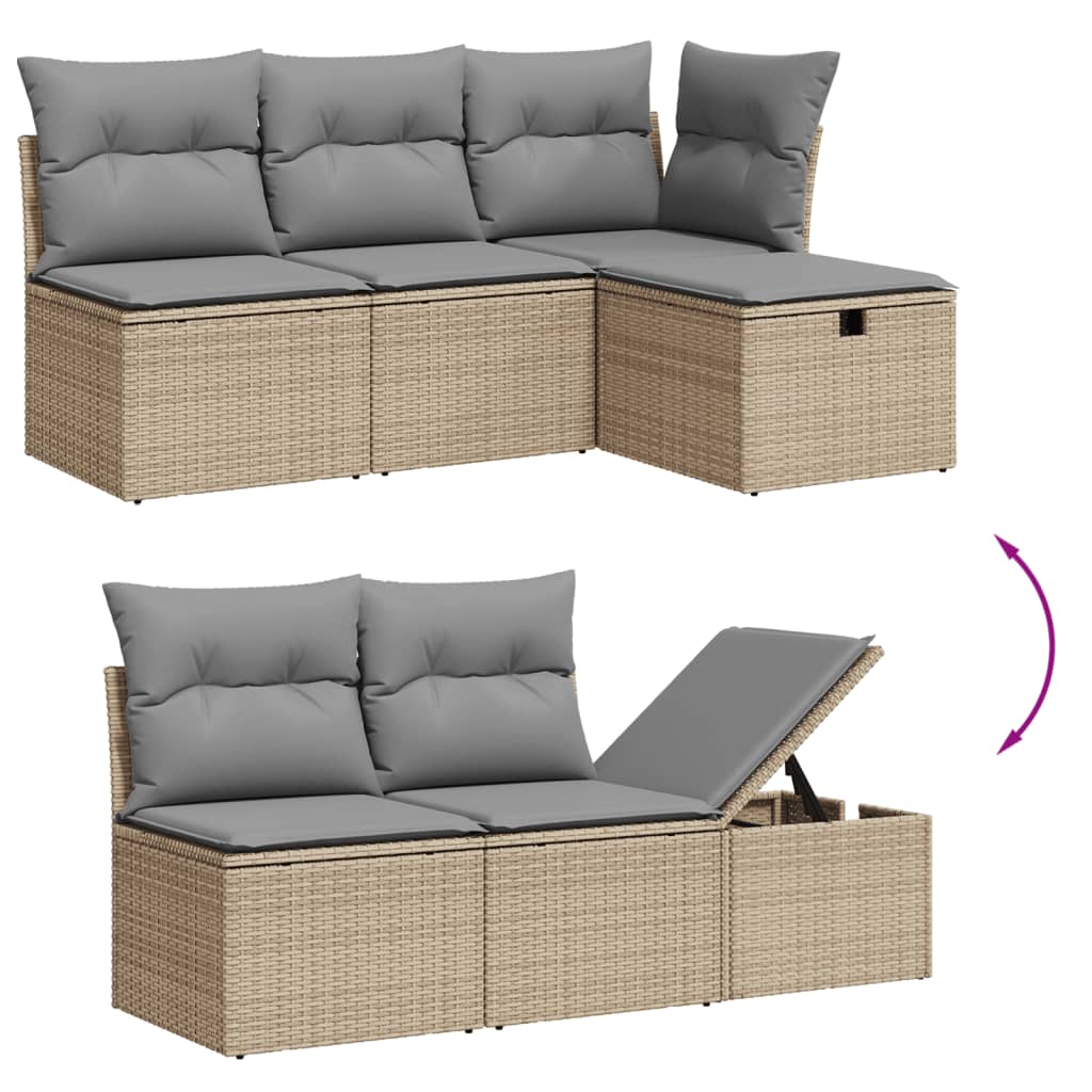 7-delige Loungeset met kussens poly rattan beige