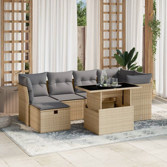 7-delige Loungeset met kussens poly rattan beige is nu te koop bij PeponiXL, paradijselijk wonen!