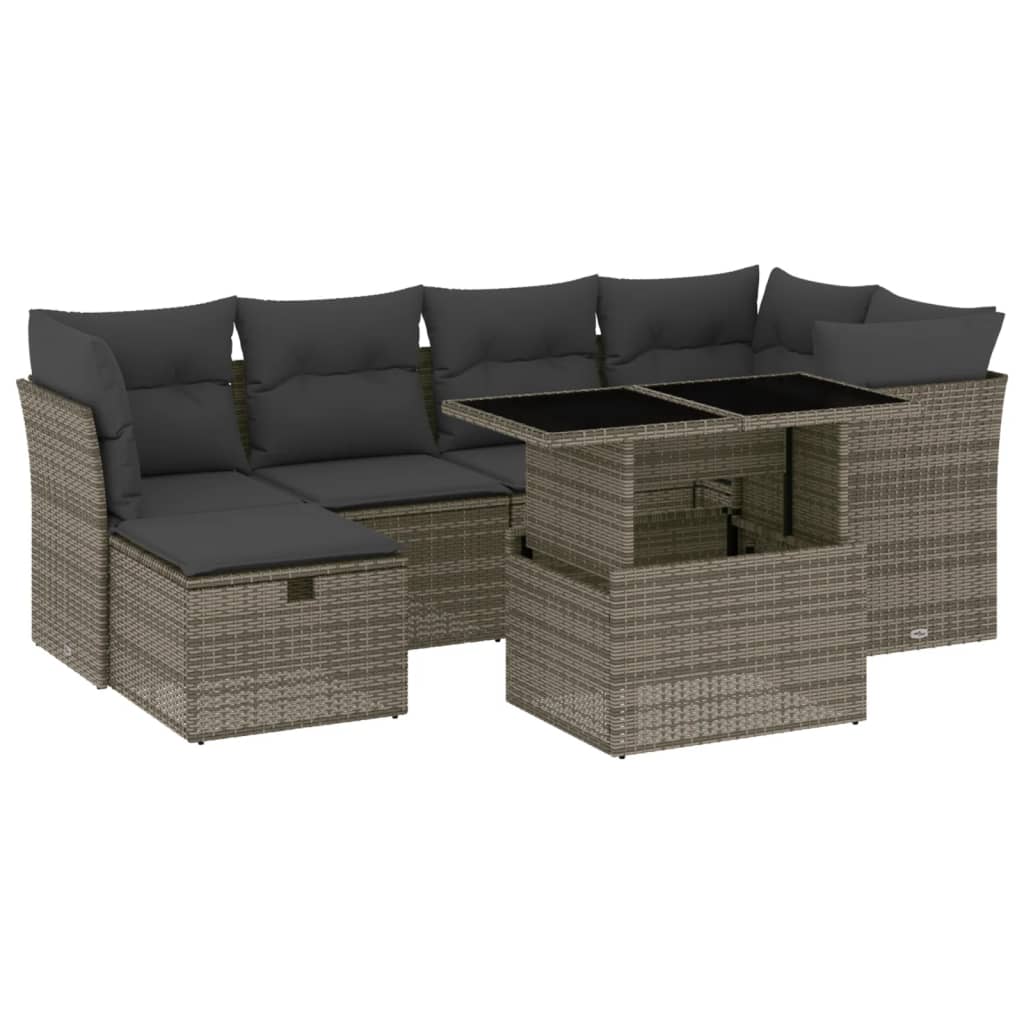 7-delige Loungeset met kussens poly rattan grijs is nu te koop bij PeponiXL, paradijselijk wonen!
