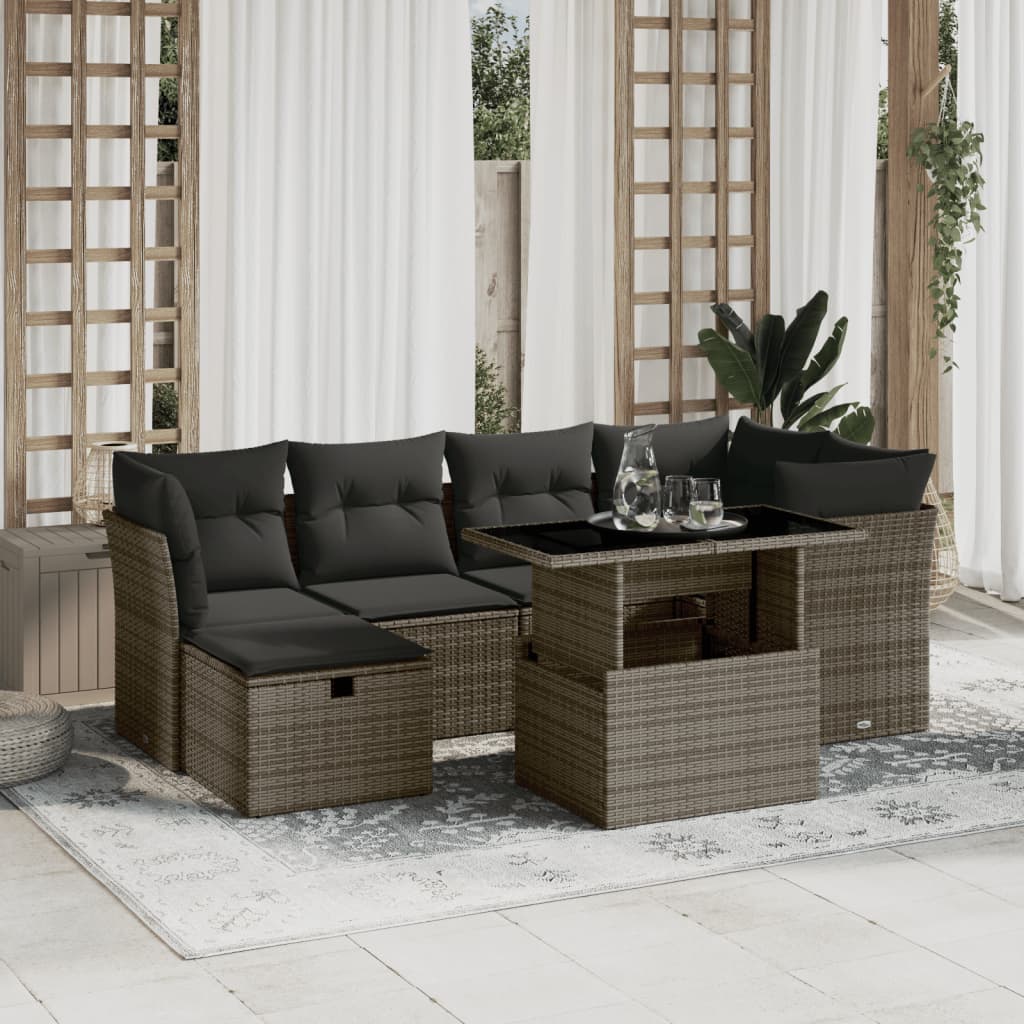 7-delige Loungeset met kussens poly rattan grijs is nu te koop bij PeponiXL, paradijselijk wonen!