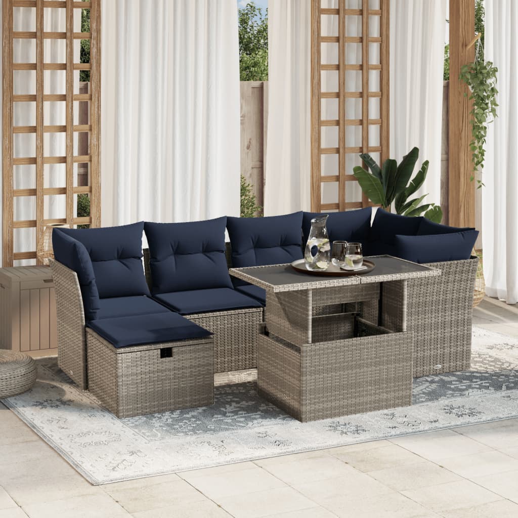 7-delige tuinbankset met kussens, grijs polyrotan is nu te koop bij PeponiXL, paradijselijk wonen!