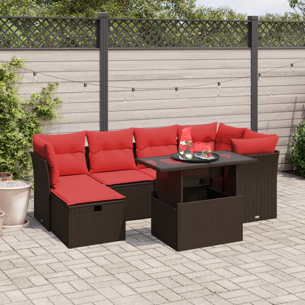 7-delige tuinbankset met kussens, bruin polyrotan is nu te koop bij PeponiXL, paradijselijk wonen!