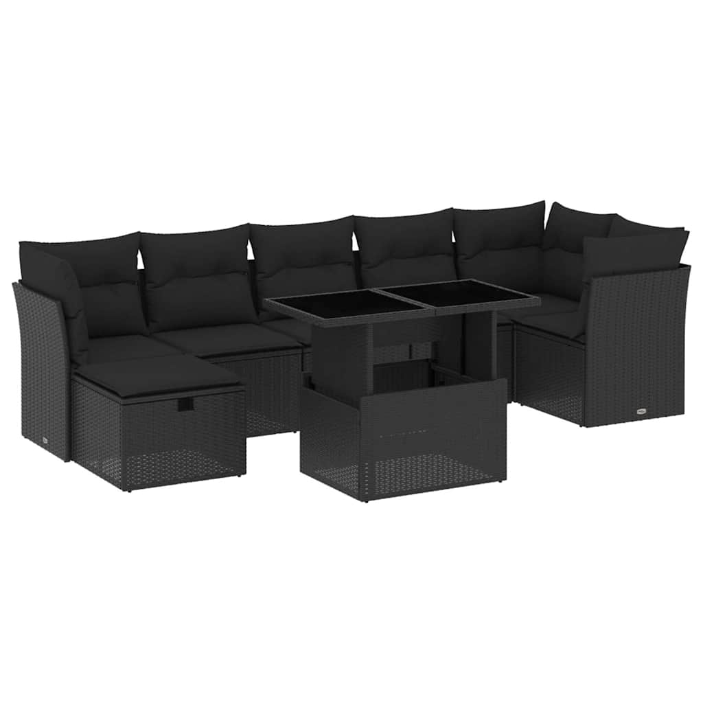 8-delige Loungeset met kussens poly rattan zwart is nu te koop bij PeponiXL, paradijselijk wonen!