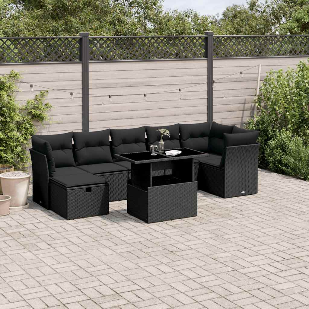 8-delige Loungeset met kussens poly rattan zwart is nu te koop bij PeponiXL, paradijselijk wonen!