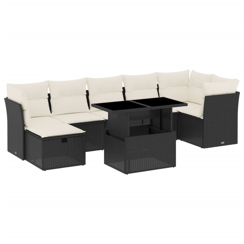 8-delige Loungeset met kussens poly rattan zwart is nu te koop bij PeponiXL, paradijselijk wonen!