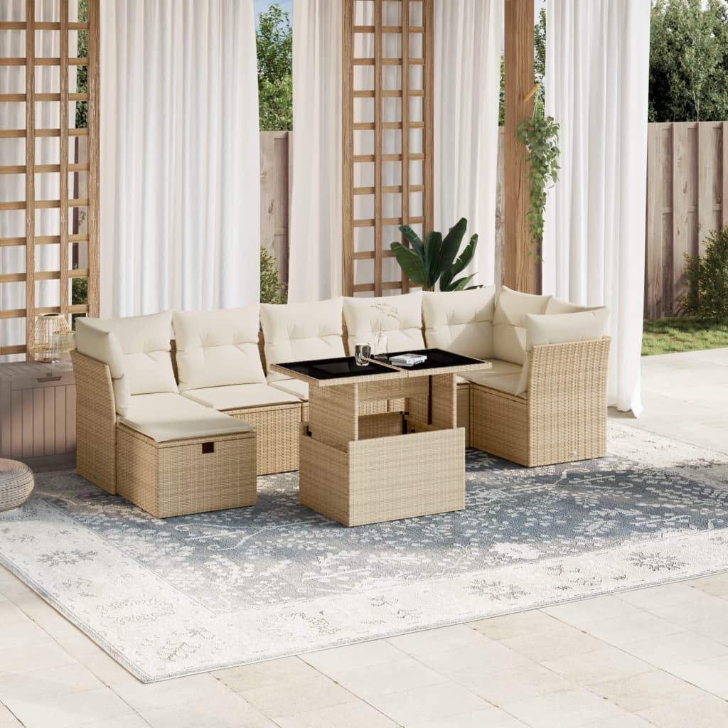 8-delige Loungeset met kussens poly rattan beige is nu te koop bij PeponiXL, paradijselijk wonen!