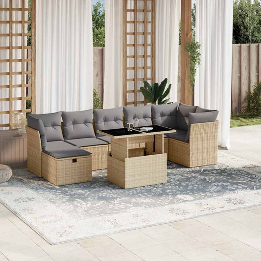 8-delige Loungeset met kussens poly rattan beige is nu te koop bij PeponiXL, paradijselijk wonen!