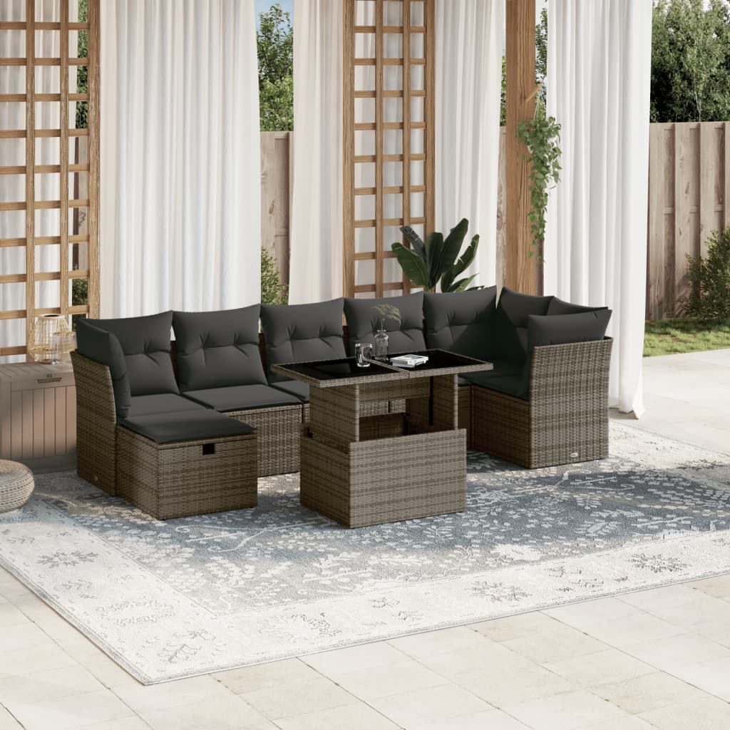8-delige Loungeset met kussens poly rattan grijs is nu te koop bij PeponiXL, paradijselijk wonen!