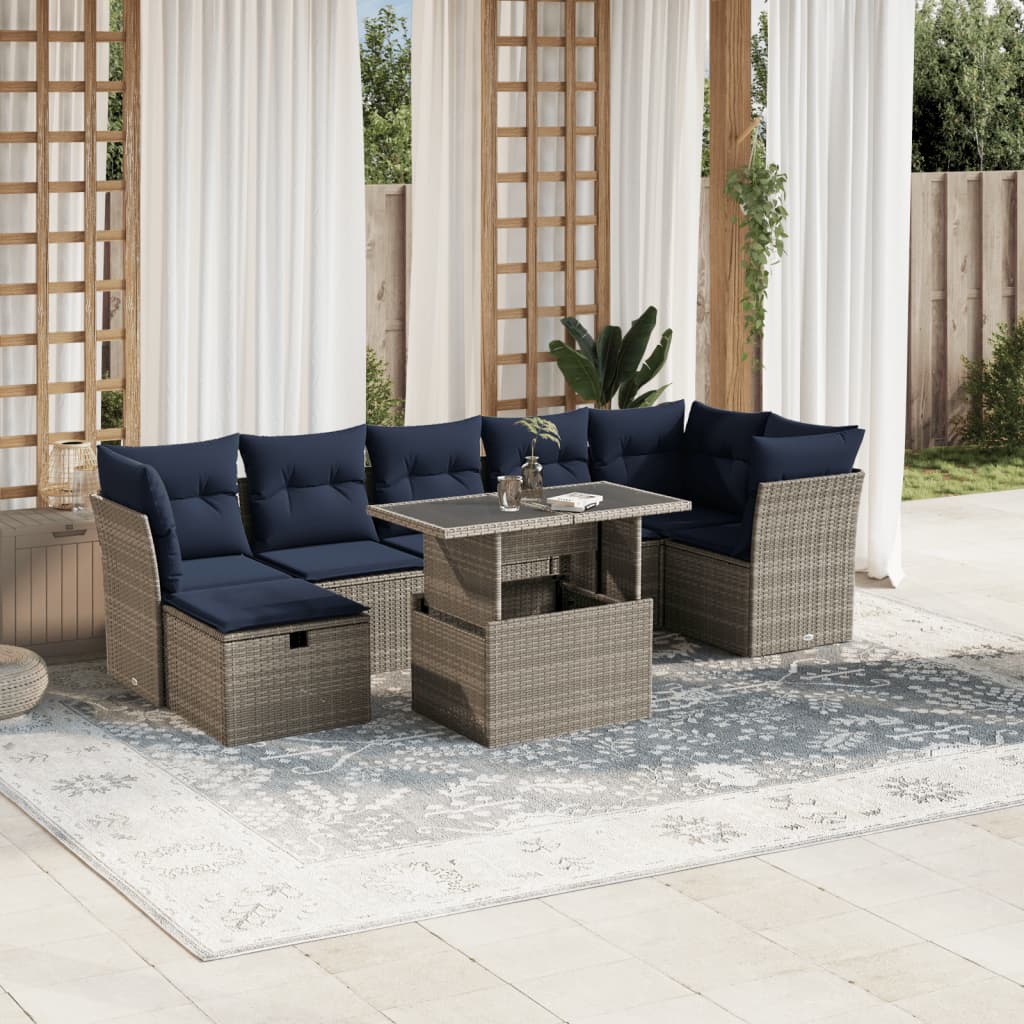 8-delige tuinbankset met kussens, grijs polyrotan is nu te koop bij PeponiXL, paradijselijk wonen!