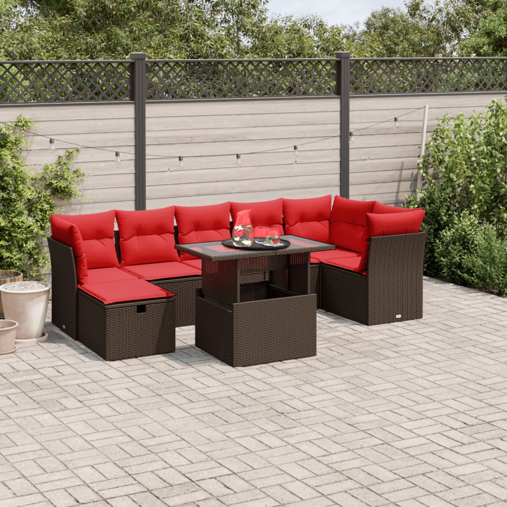 8-delige tuinbankset met kussens, bruin polyrotan is nu te koop bij PeponiXL, paradijselijk wonen!