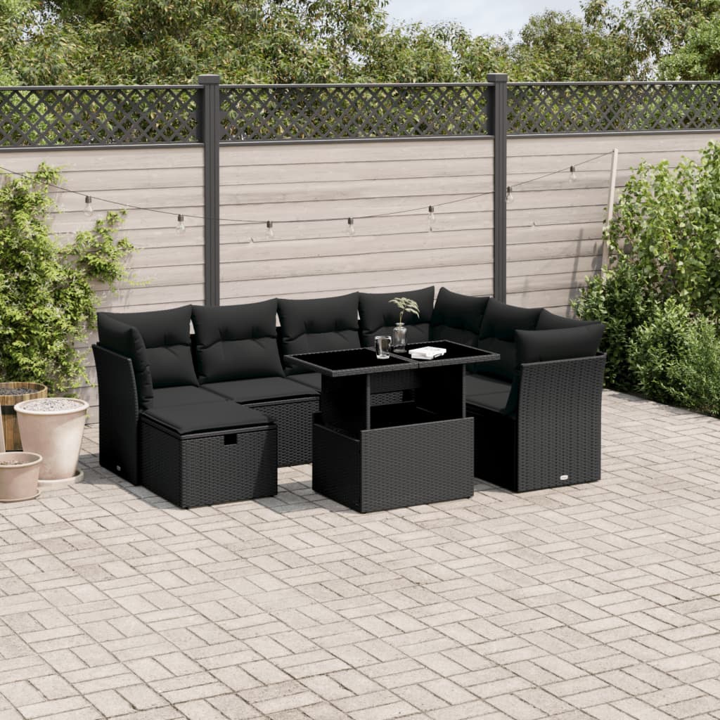 8-delige Loungeset met kussens poly rattan zwart is nu te koop bij PeponiXL, paradijselijk wonen!
