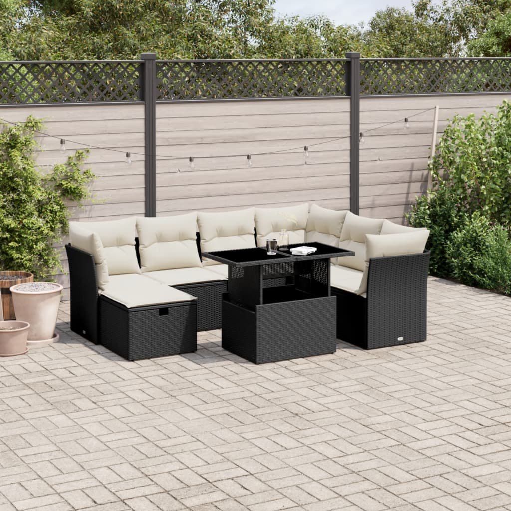 8-delige Loungeset met kussens poly rattan zwart is nu te koop bij PeponiXL, paradijselijk wonen!