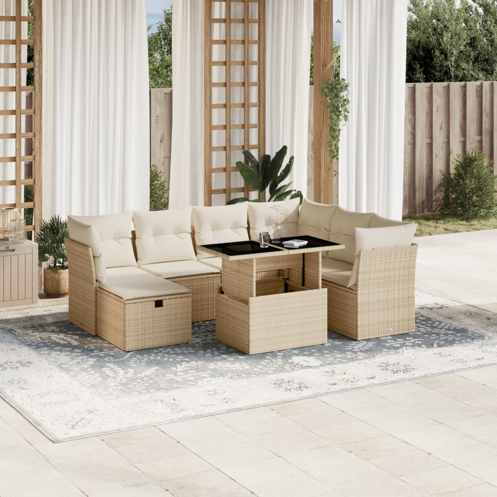 8-delige Loungeset met kussens poly rattan beige is nu te koop bij PeponiXL, paradijselijk wonen!