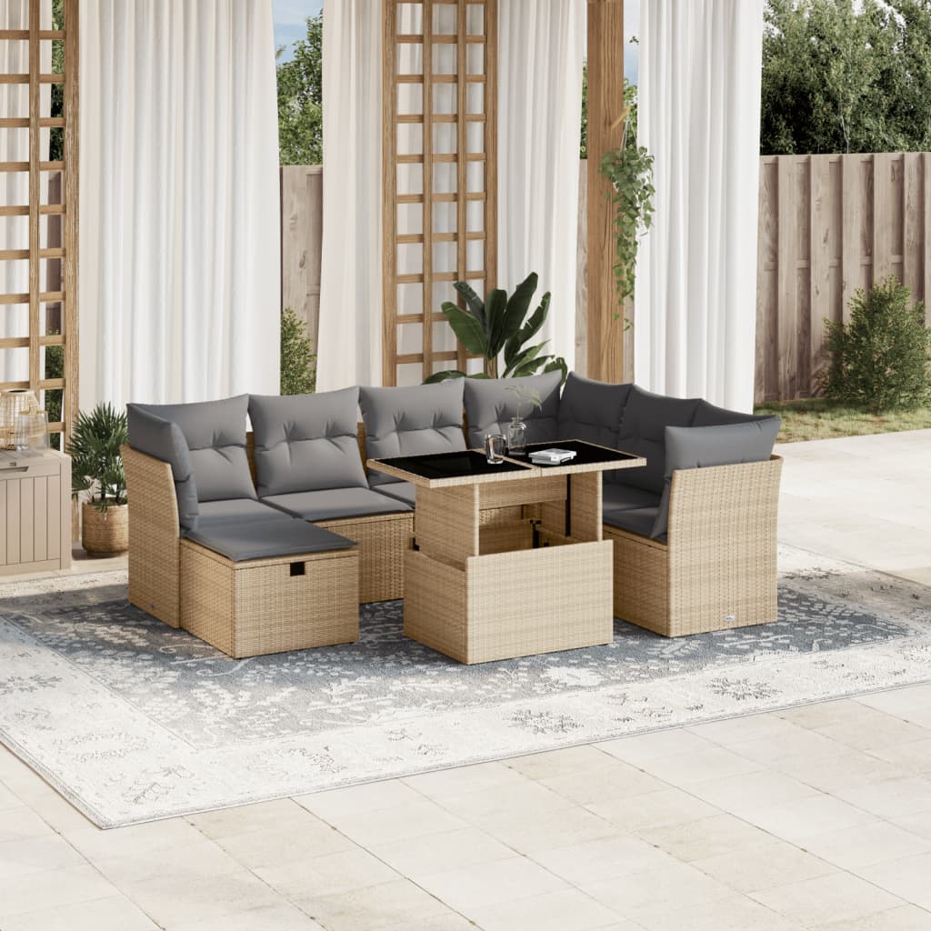 8-delige Loungeset met kussens poly rattan beige is nu te koop bij PeponiXL, paradijselijk wonen!