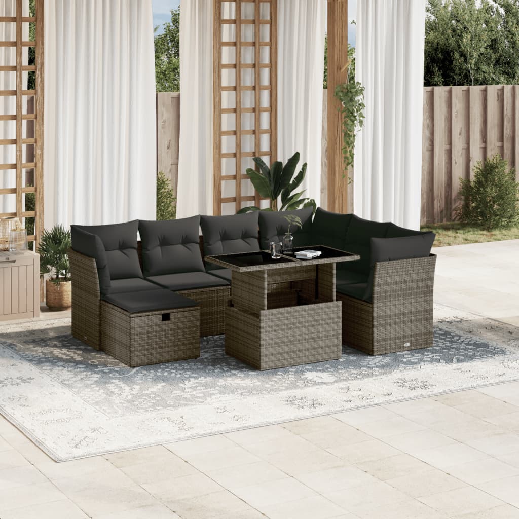 8-delige Loungeset met kussens poly rattan grijs is nu te koop bij PeponiXL, paradijselijk wonen!