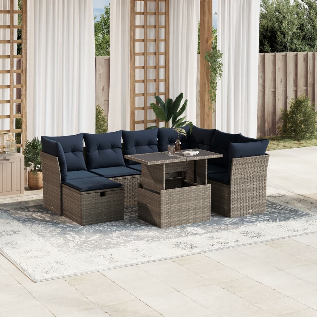 8-delige tuinbankset met kussens, grijs polyrotan is nu te koop bij PeponiXL, paradijselijk wonen!
