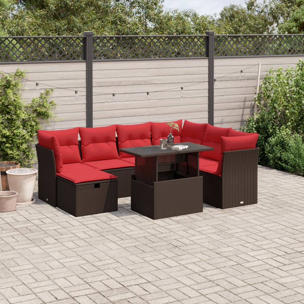8-delige tuinbankset met kussens, bruin polyrotan is nu te koop bij PeponiXL, paradijselijk wonen!