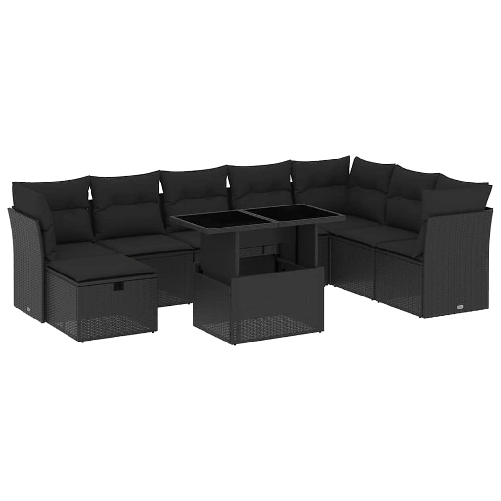 9-delige Loungeset met kussens poly rattan zwart is nu te koop bij PeponiXL, paradijselijk wonen!