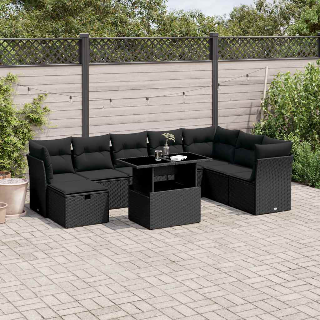 9-delige Loungeset met kussens poly rattan zwart is nu te koop bij PeponiXL, paradijselijk wonen!