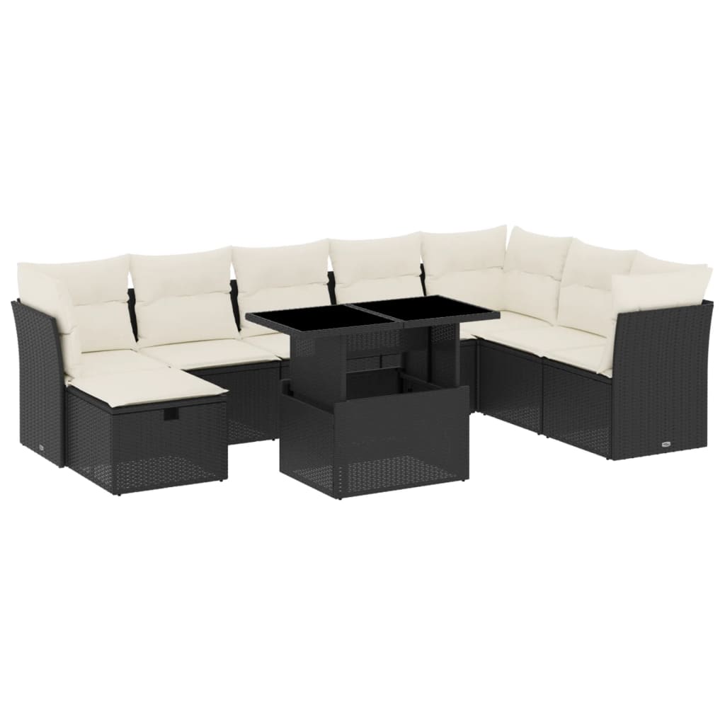 9-delige Loungeset met kussens poly rattan zwart is nu te koop bij PeponiXL, paradijselijk wonen!