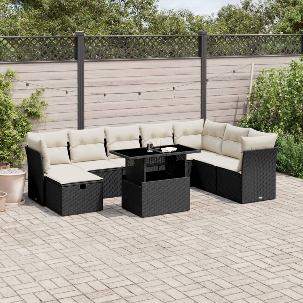 9-delige Loungeset met kussens poly rattan zwart is nu te koop bij PeponiXL, paradijselijk wonen!