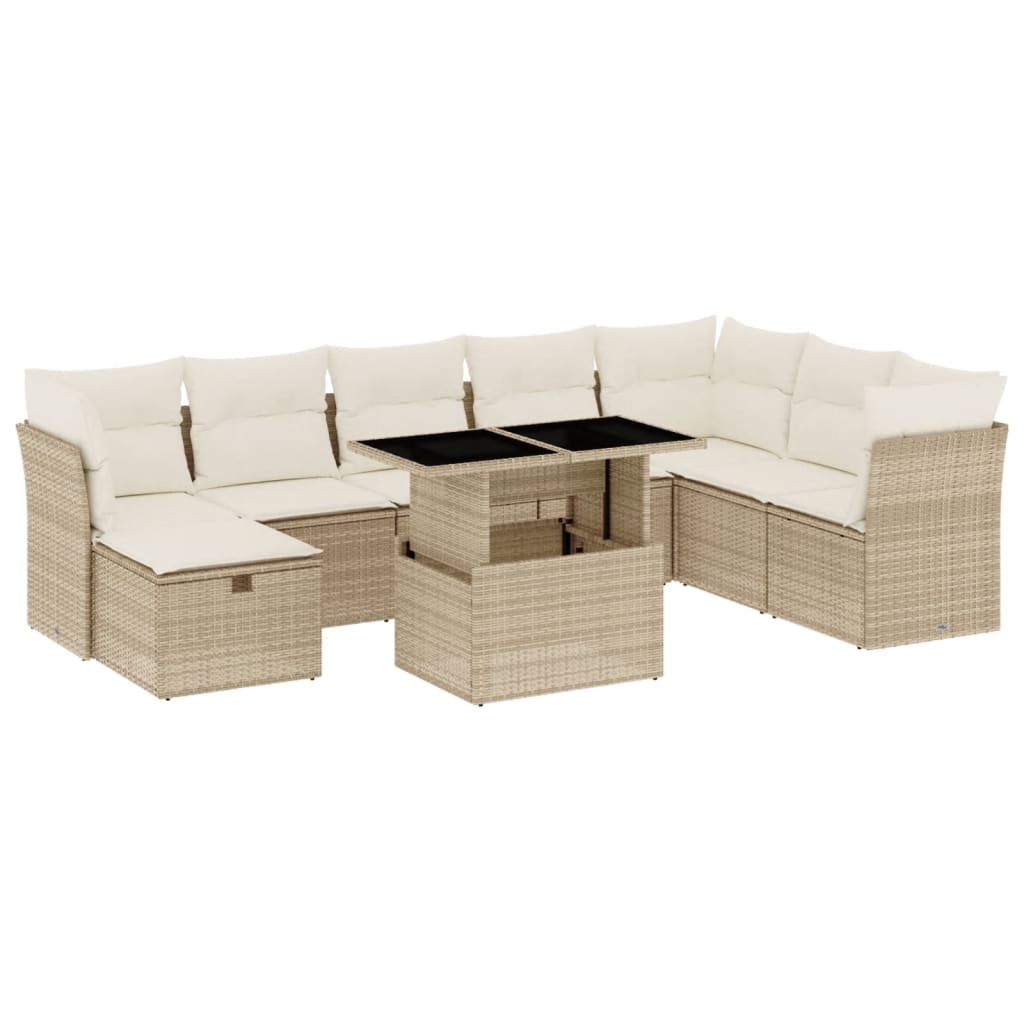 9-delige Loungeset met kussens poly rattan beige is nu te koop bij PeponiXL, paradijselijk wonen!
