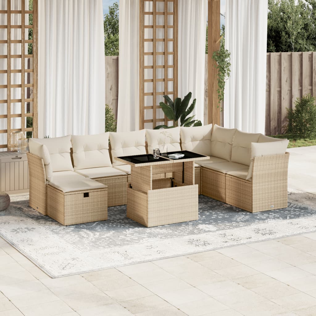 9-delige Loungeset met kussens poly rattan beige is nu te koop bij PeponiXL, paradijselijk wonen!