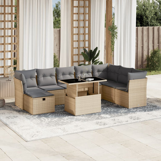9-delige Loungeset met kussens poly rattan beige is nu te koop bij PeponiXL, paradijselijk wonen!