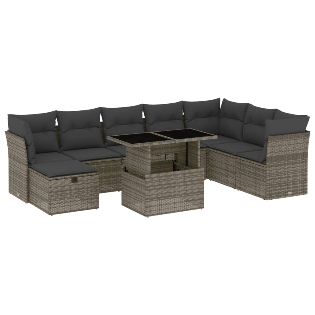 9-delige Loungeset met kussens poly rattan grijs is nu te koop bij PeponiXL, paradijselijk wonen!