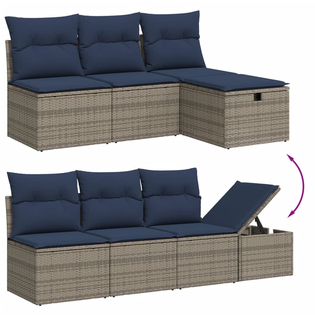 9-delige tuinbankset met kussens, grijs polyrotan is nu te koop bij PeponiXL, paradijselijk wonen!