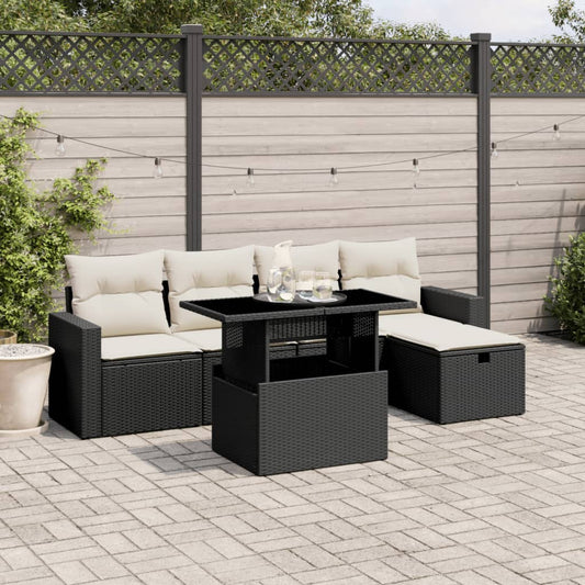 6-delige Loungeset met kussens poly rattan zwart is nu te koop bij PeponiXL, paradijselijk wonen!