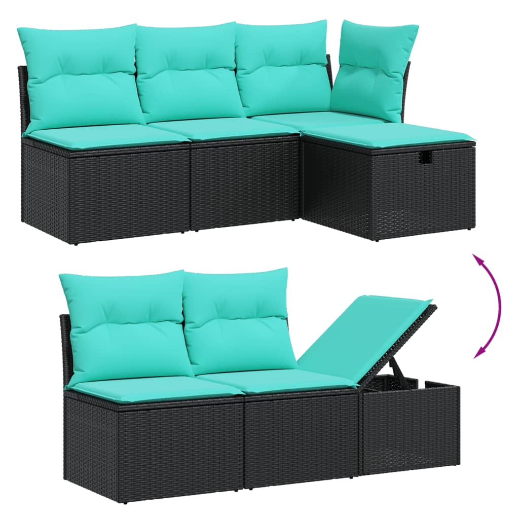 6-delige tuinbankset met kussens van zwart polyrotan is nu te koop bij PeponiXL, paradijselijk wonen!