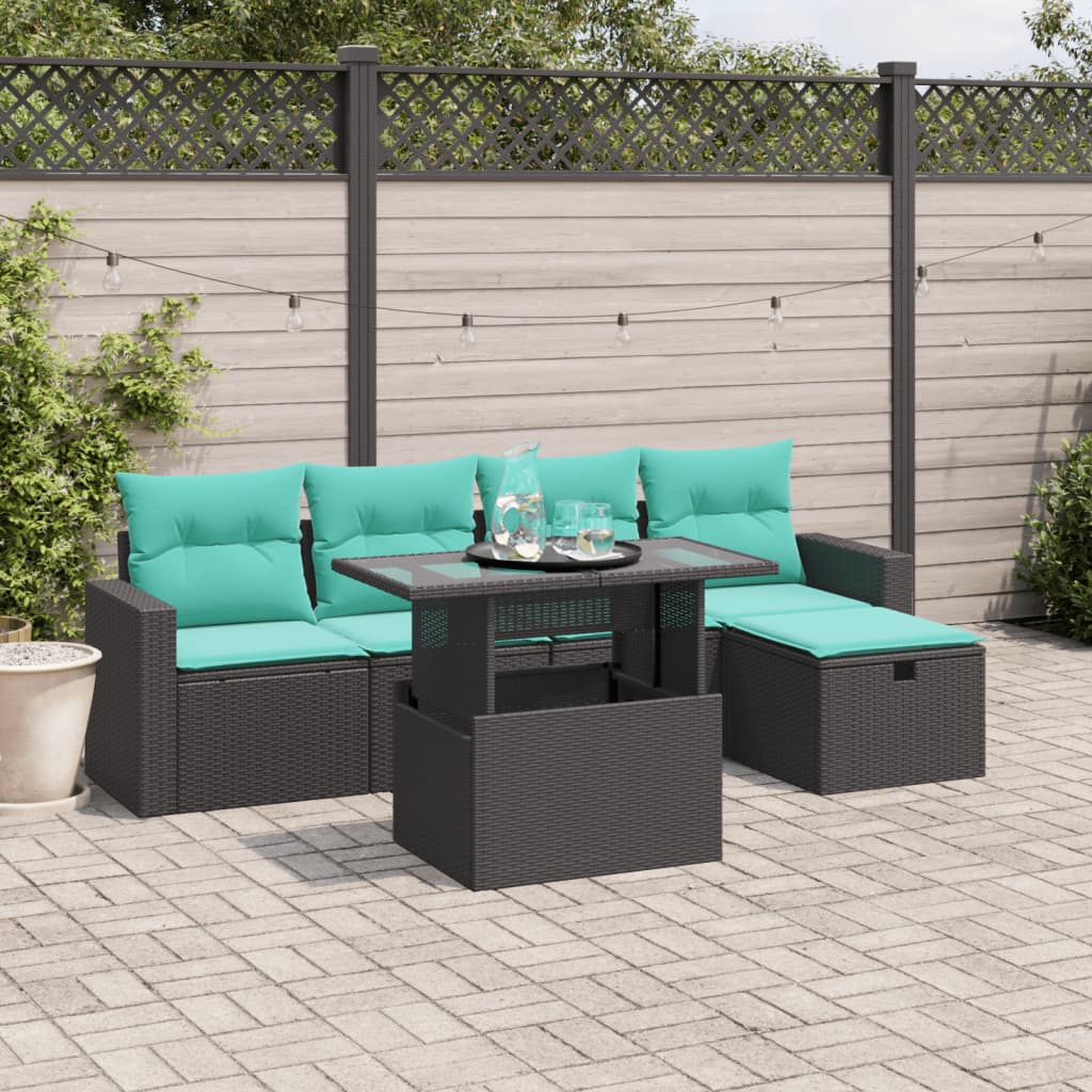 6-delige tuinbankset met kussens van zwart polyrotan is nu te koop bij PeponiXL, paradijselijk wonen!