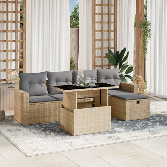 6-delige Loungeset met kussens poly rattan beige is nu te koop bij PeponiXL, paradijselijk wonen!
