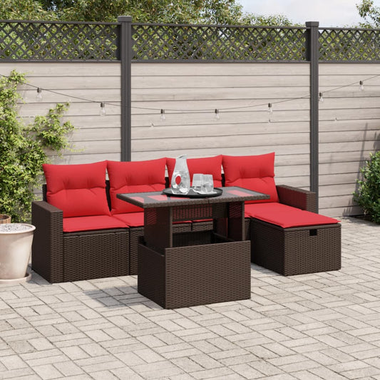 6-delige tuinbankset met kussens, bruin polyrotan is nu te koop bij PeponiXL, paradijselijk wonen!