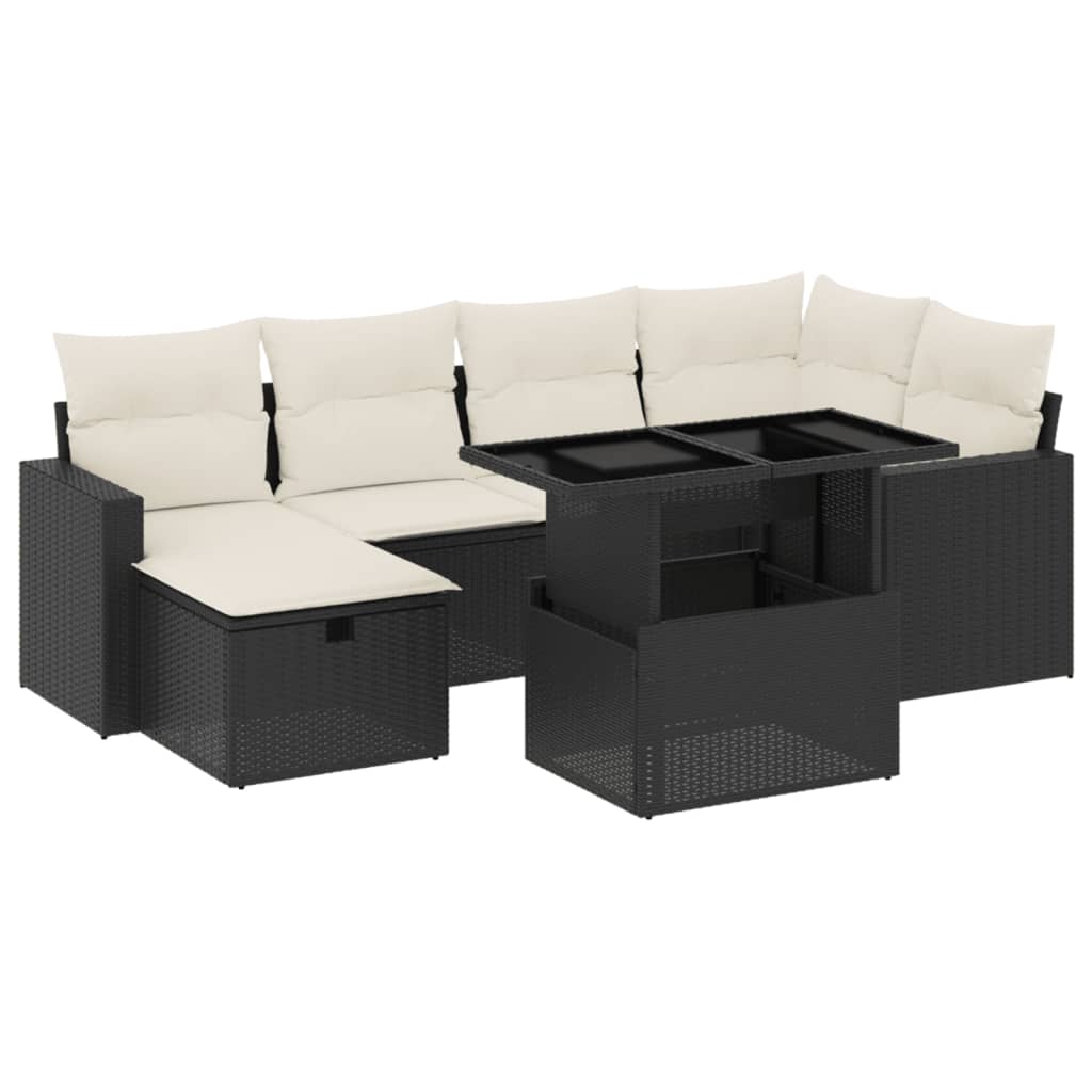 7-delige Loungeset met kussens poly rattan zwart is nu te koop bij PeponiXL, paradijselijk wonen!
