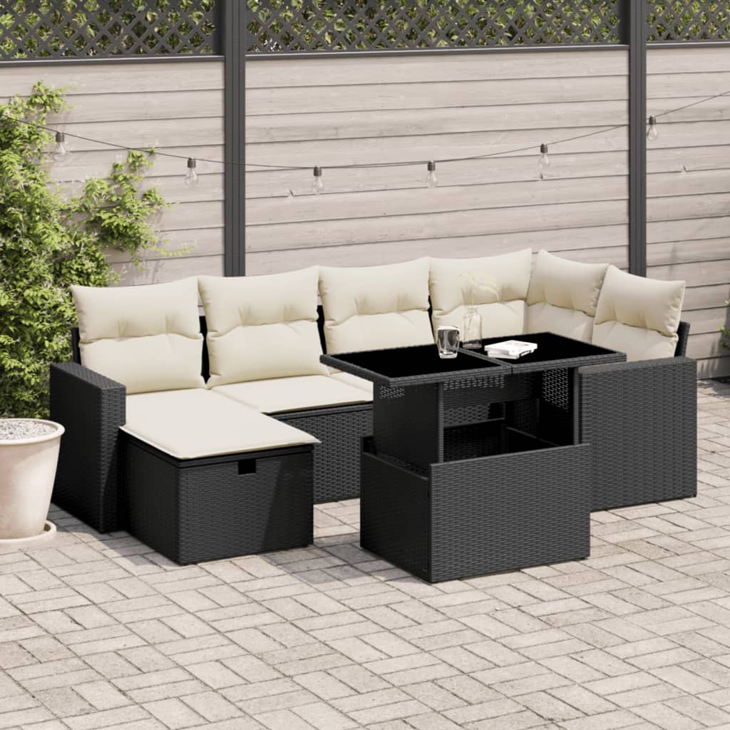 7-delige Loungeset met kussens poly rattan zwart is nu te koop bij PeponiXL, paradijselijk wonen!