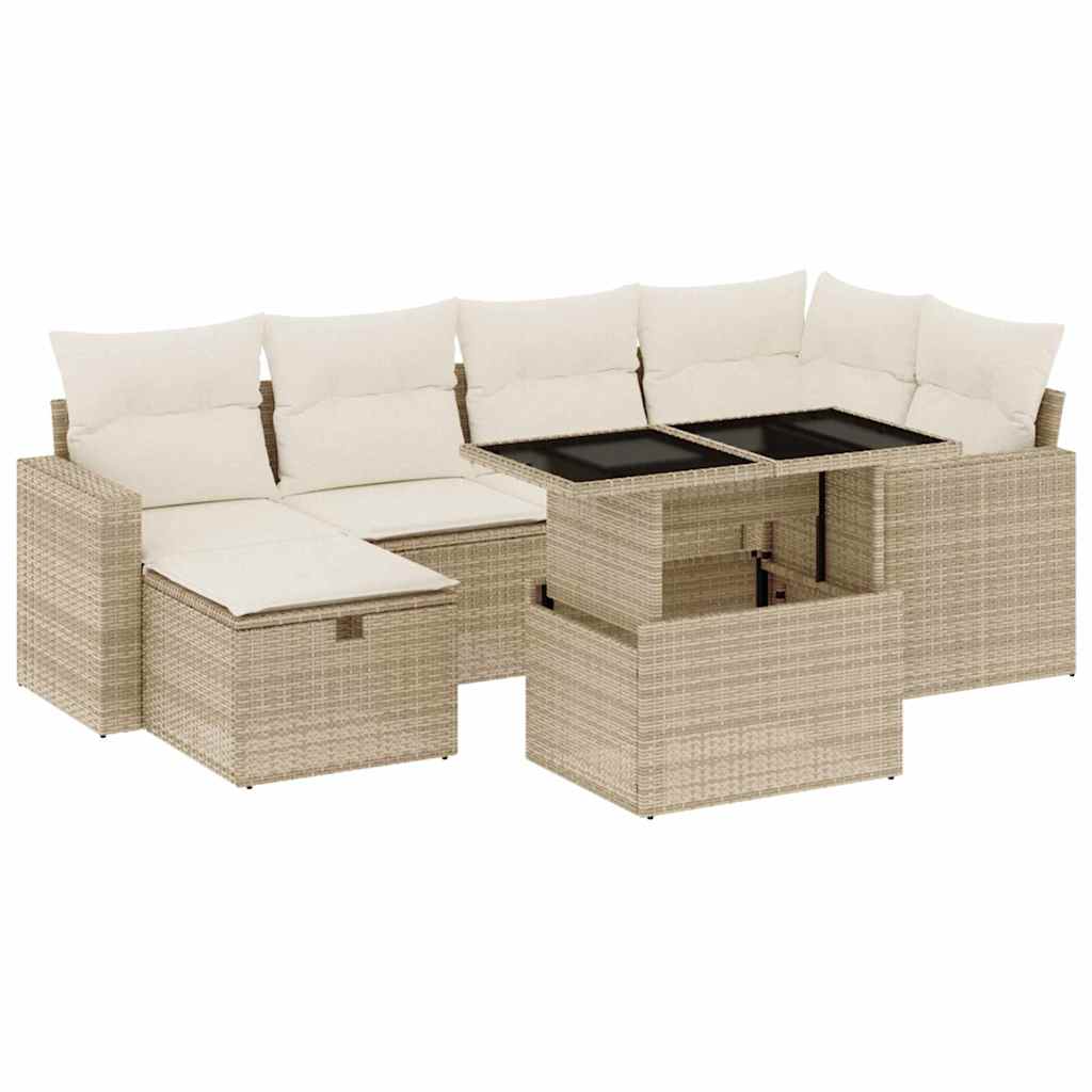 7-delige Loungeset met kussens poly rattan beige is nu te koop bij PeponiXL, paradijselijk wonen!