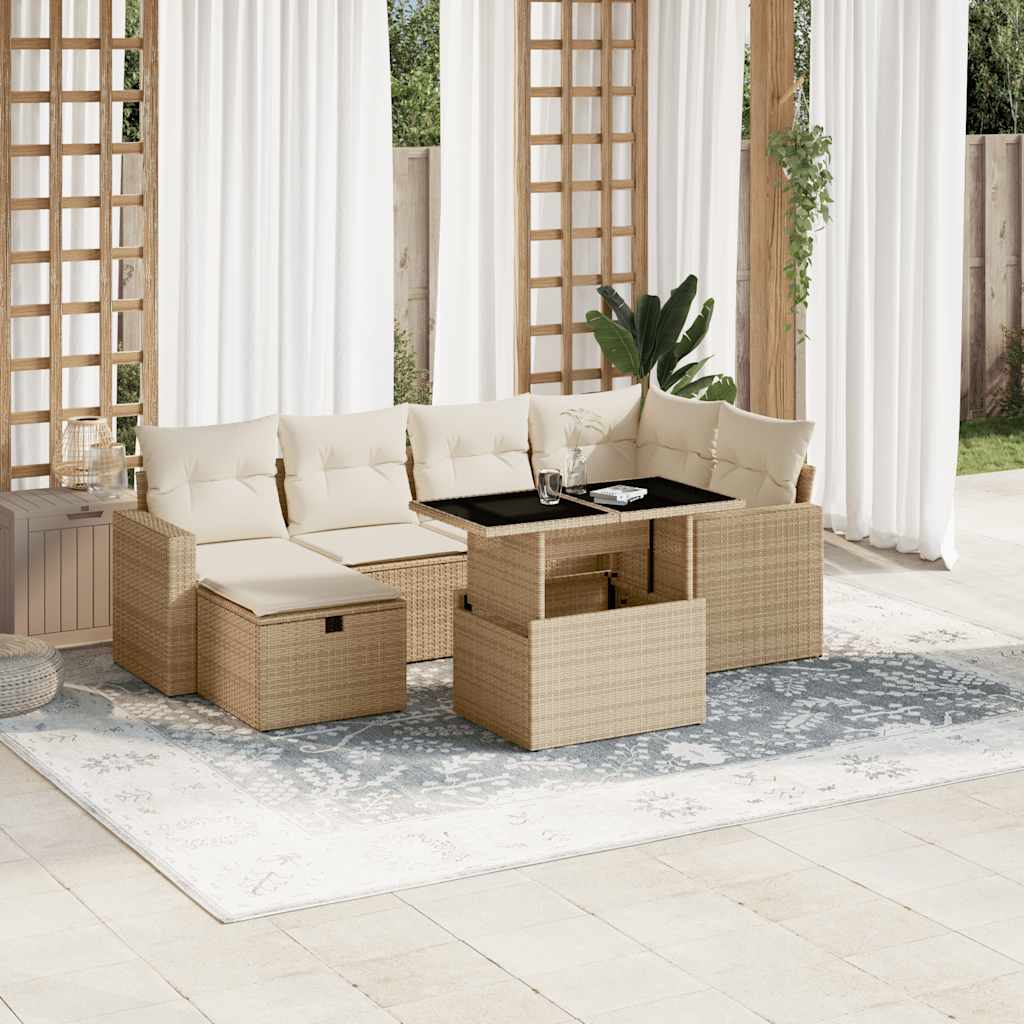 7-delige Loungeset met kussens poly rattan beige is nu te koop bij PeponiXL, paradijselijk wonen!