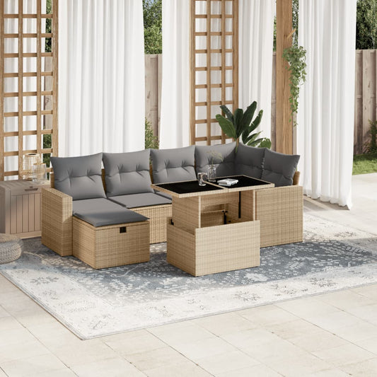7-delige Loungeset met kussens poly rattan beige is nu te koop bij PeponiXL, paradijselijk wonen!