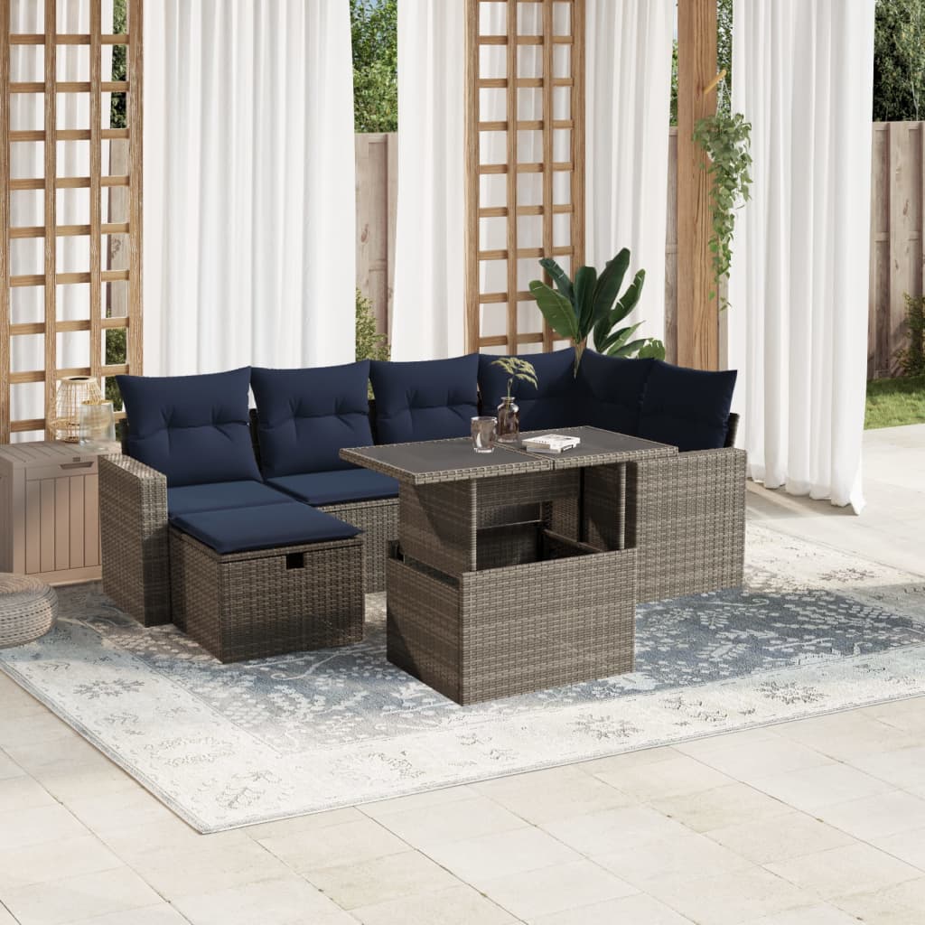 7-delige tuinbankset met kussens, grijs polyrotan is nu te koop bij PeponiXL, paradijselijk wonen!
