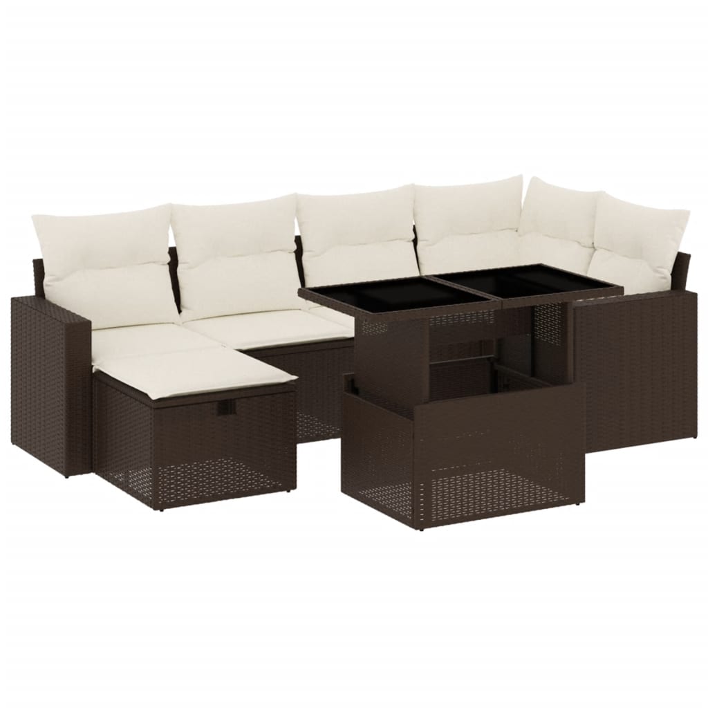 7-delige Loungeset met kussens poly rattan bruin is nu te koop bij PeponiXL, paradijselijk wonen!