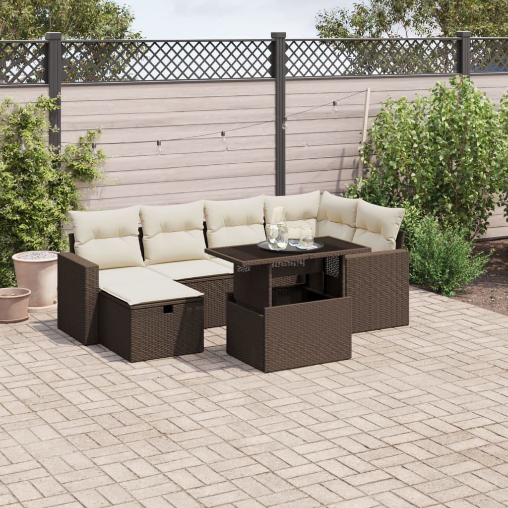 7-delige Loungeset met kussens poly rattan bruin is nu te koop bij PeponiXL, paradijselijk wonen!