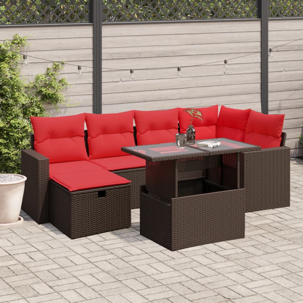 7-delige tuinbankset met kussens, bruin polyrotan is nu te koop bij PeponiXL, paradijselijk wonen!