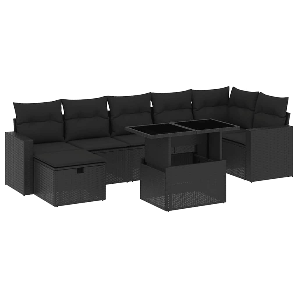 8-delige Loungeset met kussens poly rattan zwart is nu te koop bij PeponiXL, paradijselijk wonen!
