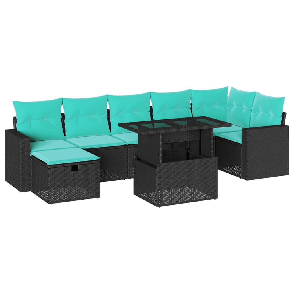 8-delige tuinbankset met kussens, zwart polyrotan is nu te koop bij PeponiXL, paradijselijk wonen!