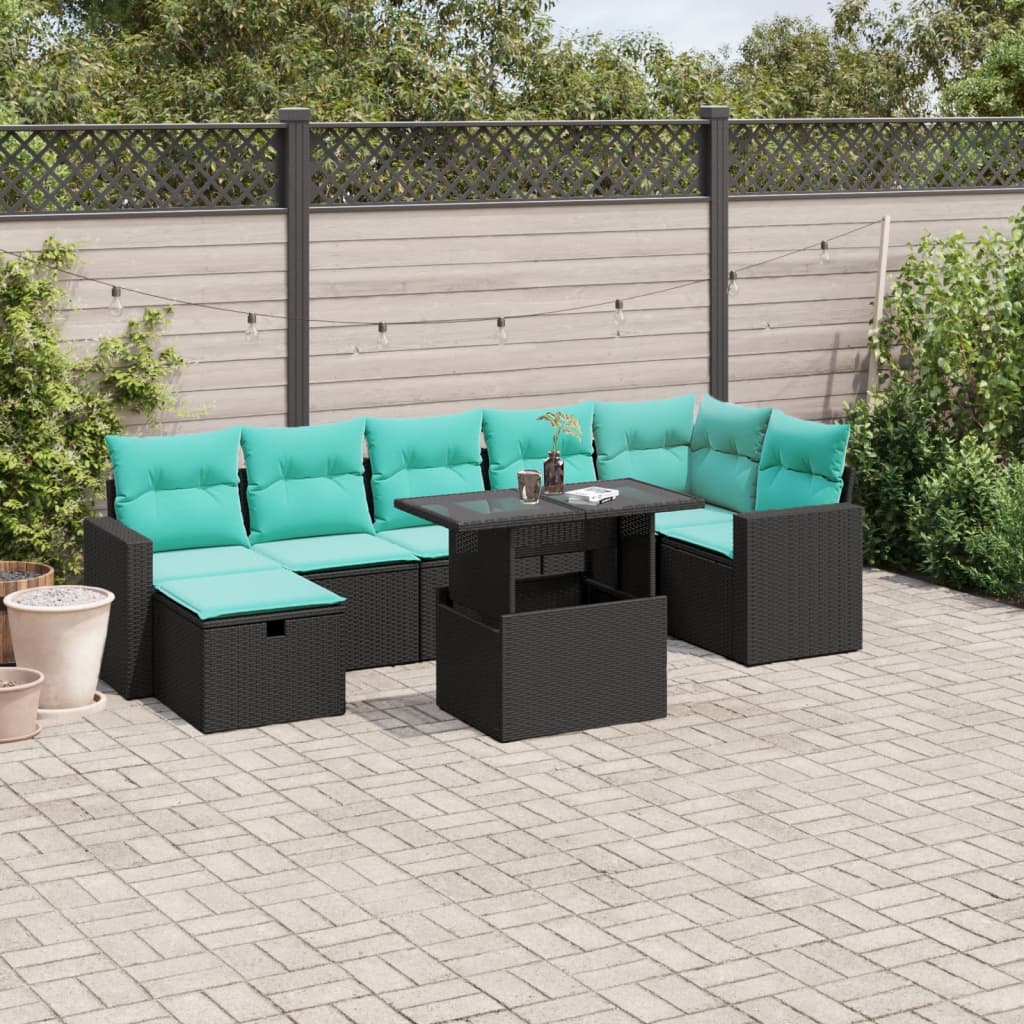 8-delige tuinbankset met kussens, zwart polyrotan is nu te koop bij PeponiXL, paradijselijk wonen!