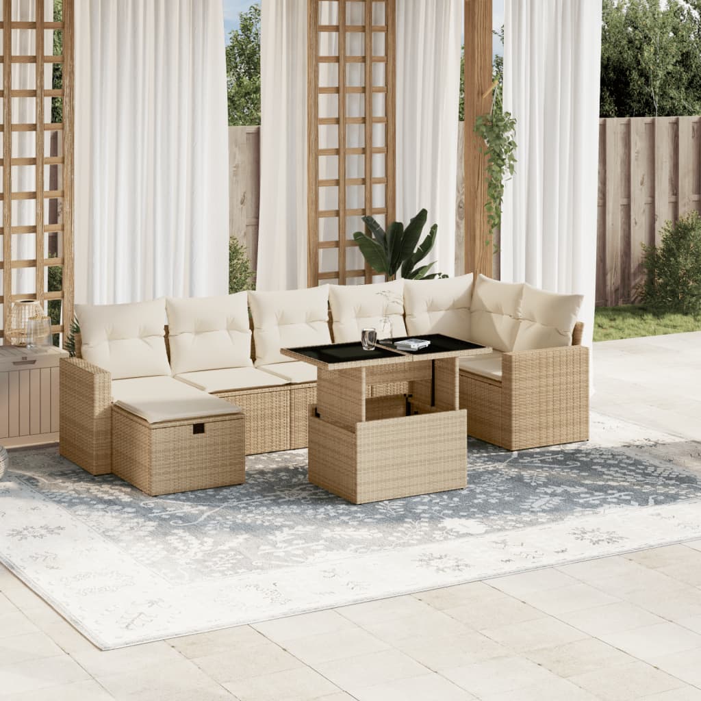 8-delige Loungeset met kussens poly rattan beige is nu te koop bij PeponiXL, paradijselijk wonen!